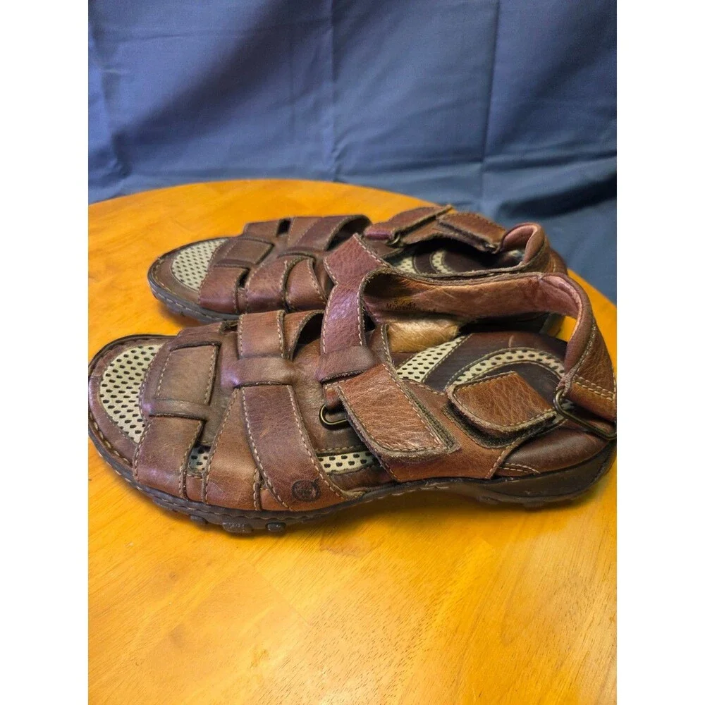 Børn Men's Brown Leather Fisherman Sandals, Size 8